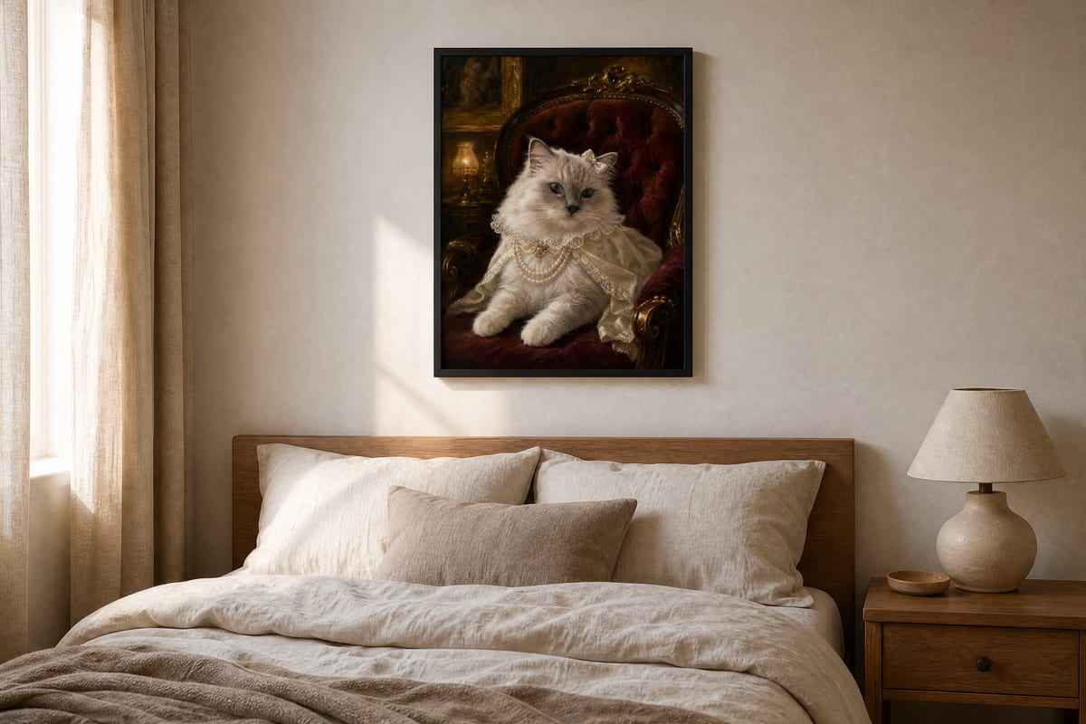 Plakat w sypialni, nad łóżkiem